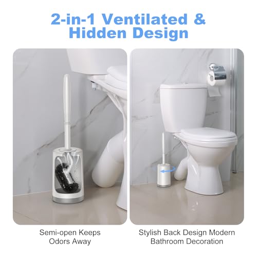 HAMITOR Toilet Bowl Brush Holder Set: Curved Design with Holder for Deep Cleaning Under Rim - Compact Hidden Scrubber for Small Space - Modern RV Bathroom Accessories - White 1 Pack - color: White