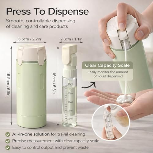 HISKI 4-in-1 Travel Bottles for Toiletries – Portable Shampoo, Conditioner, Lotion, Cream Containers with Labels & Measuring Scale – Leakproof Refillable Travel Bottles (2, Green) - color: Green