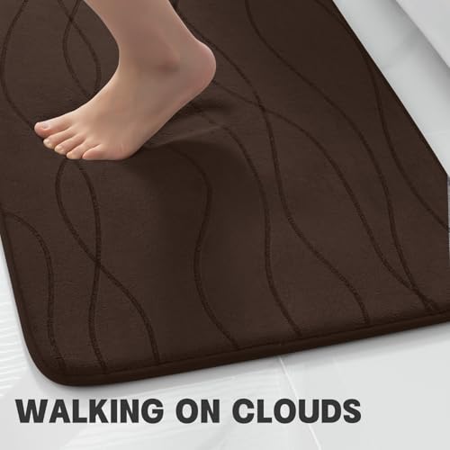 YIHOUSE Bathroom Rugs Set 2 Piece, Memory Foam Bath Mat Brown | U Shaped+Small Mat, Ultra Soft, Absorbent, Non-Slip, Machine Washable, for Bathroom, Sink and Toilet - color: Brown, size: 2' x 1'5" (Rectangular)