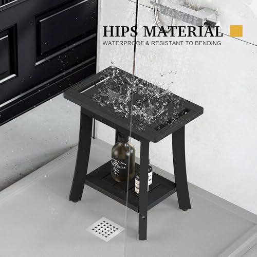 HIPS Shower Bench Inside Shower Stool with Storage Shelf, Waterproof Spa Bath Chair for Bathroom, Seat or Organizer for Living Room, Bedroom - Great for All Ages Unisex Elderly (Small, Black) - color: Black, size: Small 16x10x17 Inch
