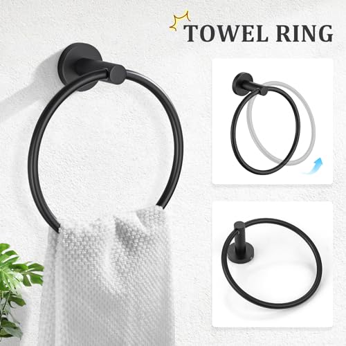 TURS Matte Black Bathroom Hardware Set 5 Piece, SUS304 Stainless Steel Bath Towel Bar Set, 24 Inch Bathroom Accessories Kit Wall Mounted - color: Matte Black