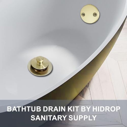 HIDROP Brushed Gold Lift and Turn Tub Drain with 2-Hole Overflow Faceplate | Stainless Steel Bathtub Drain, Universal Fine/Coarse Thread fit 1-3/8" or 1-1/2" Tub Drain, Tub Drain Replacement Kit - color: Gold