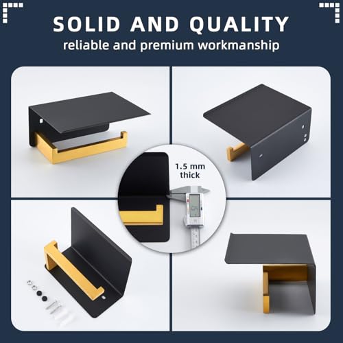 Angle Simple Toilet Paper Holder with Shelf, 304 Stainless Steel Bathroom Tissue Roll Holder for Wall Black and Gold - color: Black & Gold, size: Single Rod
