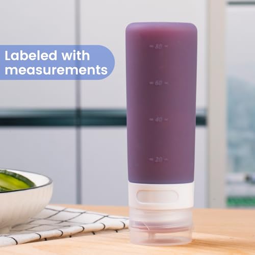 MICEBAY Condiment Squeeze Bottles for Sauces, 3-oz Mini Silicone Salad Dressing Container to Go with Snack Storage Bag, Leakproof Sauce Bottles for Lunch Box, 4 Pack, Blue - color: Blue, size: 3 OZ