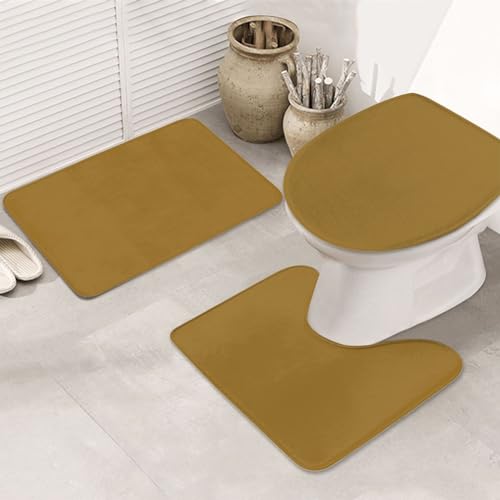Bathroom Rugs Set 3 Piece Minimal Gold Elegant Bath Rug Mat Set, Non Slip Absorbent Bathroom Decor Mat, Toilet Lid Cover & U Shaped Contour Rug - color: Gold Elegant, size: 1'8" x 2'6" (Rectangular)