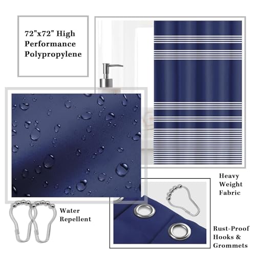 Britimes Bathroom Accessories Sets, Blue Shower Curtain Set with Trash Can, Soap Dispenser, Toilet Brush Holder, Toothbrush Holder and Toothbrush Cup for Bathroom Decor 72"*72" - color: Blue