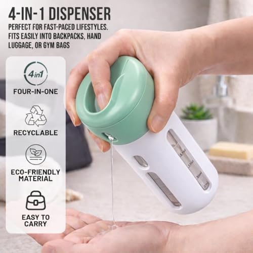 Travigo 4-in-1 Travel Dispenser Bottle, TSA Approved, Leak Proof, Four Reusable 1.4 oz. (40 mL) Toiletry Containers for Shampoo, Conditioner, Soap, Lotion, Skincare (Green) - color: 1 Dispenser (Green)