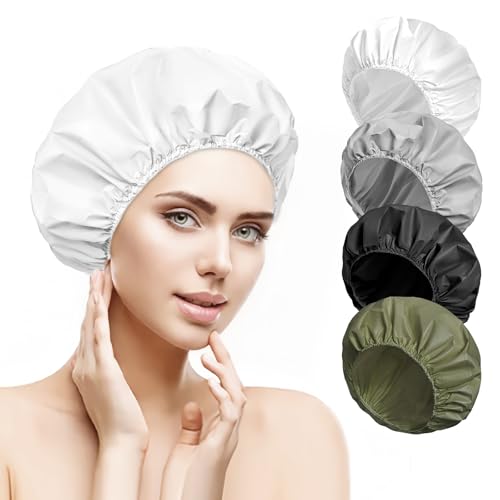 16 PCS Shower Caps for Women, Double Side Waterproof Shower Cap, Reusable Elastic Bath Caps for Shower, EVA Bathing Shower Caps, Bath Hair Caps - (Black+White+Gray+Dark Green) - color: Set B - Black+White+Gray+Dark Green
