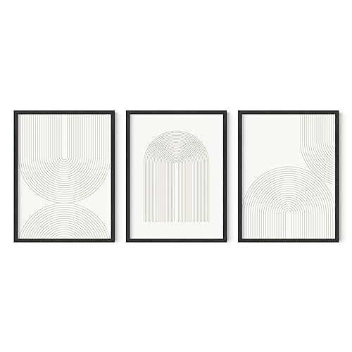 HAUS AND HUES Mid Century Wall Art - Set of 3 Mid Century Modern Art Wall Decor, Boho Posters for Room Aesthetic, Boho Pictures for Bedroom Wall Decor, Light Arches Wall Art, (12x16, UNFRAMED) - color: Neutral Double Arch, size: 12"L x 16"W, style: Unfram