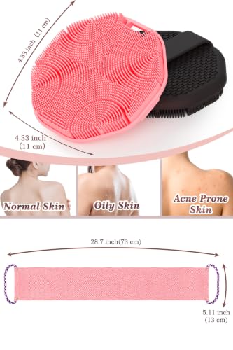 Manmihealth Soft Silicone Body Scruuber & African Bath Sponge Net Set, Gentle-Cleansing Shower Brush & Exfoliating Mesh Combination, Lathering Well Africa Wash Net Shower Scrubber (Pink) - color: Shower Brush+net Sponge Set (Pink)