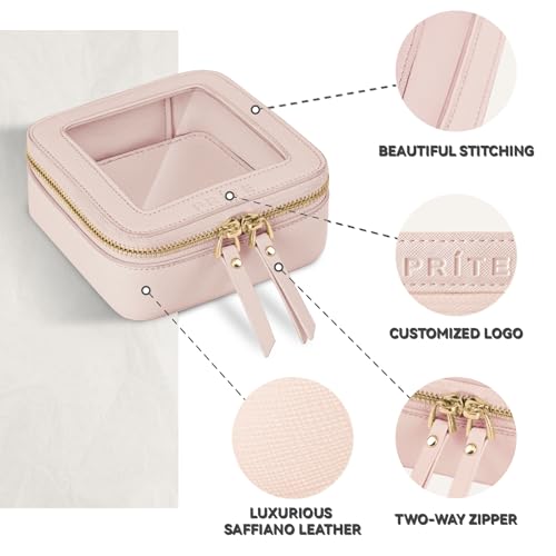Prite Small Makeup Bag for Women Portable Clear Makeup Bag Cute Mini Waterproof Travel Cosmetic Bag with Gold Zipper for Car Essentials(Pearlescent Pink) - color: Pearlescent Pink, size: Mini - Single Layer