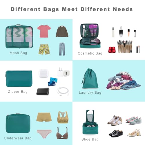 BAGAIL 8 Set Packing Cubes Luggage Packing Organizers for Travel Accessories-Aqua Color - color: Aqua Color, size: 8 Set