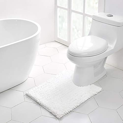 Walensee Bathroom Contour Rug Non Slip Toilet U Shaped Bath Mat (20x24, White) Water Absorbent Super Soft Shaggy Chenille Machine Washable Dry Extra Thick Perfect Absorbant Best Plush Carpet - color: White, size: 20"x24" Contour Rug