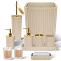 XLHOMO Bathroom Accessories Set - Gorgeous Bathroom Set, 10PC Beige Bathroom Accessory Set, Toilet Brush, Trash Can & Soap Dispenser - size: Bath Set, style: Beige&Gold