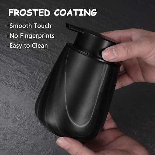 12Oz Foaming Hand Soap Dispenser - Ceramic Bathroom Foam Soap Dispenser with Easy-to-Press Black Pump, Refillable Lotion Hand Soap Dispenser, Dish Soap Dispenser for Kitchen, Marble Black - color: Marble Black, style: Foam Pump