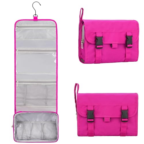 Relavel HangingTravel Toiletry Bag for Women, Large Capacity Toiletries Bag, Travel Essentials Organizer, Hanging Makeup Case for Accessories, Waterproof Bathroom Shower Bag (hot pink) - color: 01 Hot Pink, size: Large