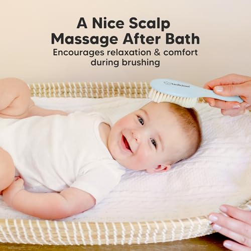 Wooden Baby Hair Brush for Toddler, Infant Cradle Cap (Frost, Regular) | Soft Goat Bristles Brush for Newborn Girl, Boy Hair, Scalp, Styling, Gentle Grooming, Baby Comb, Baby Bath Essentials - color: Frost, size: Oval, Regular 7"