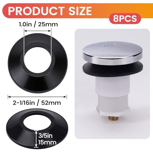 HINZIC 8 Pack Tub Stopper Gasket for Drain Assemblies, Rubber Bath Plug Stopper Replacements for Tub, Bathtub Drain Gasket Accessories for Tip Toe Bath Assemblies- Black - color: Black-8pcs