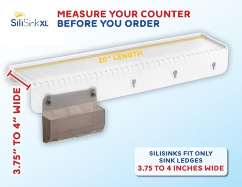SiliProducts SiliSink XL Silicone Sink Edge Guard for Kitchen Sink - Fits 3.75” - 4” Wide - The Original Stone Protector with Sponge Caddy - Splash Guard, 20” Frosted Matte - color: Frosted Matte, size: 4in x 20in