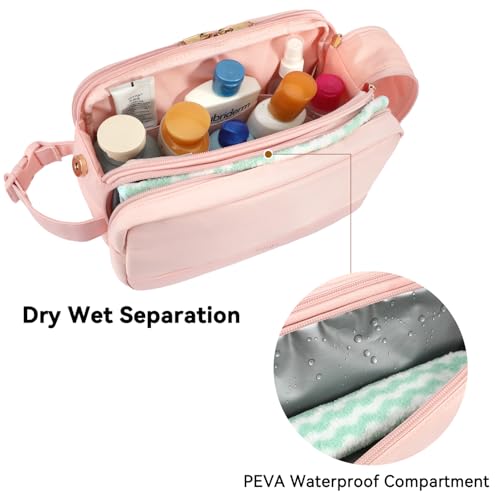 Voova Travel Toiletry Bag for Women, Hanging Dopp Kit Water Resistant Shaving Bag for Toiletries Accessories, Small Makeup Organizer Case for Traveling Essentials, Bathroom, Cosmetics, Pink - color: Pink