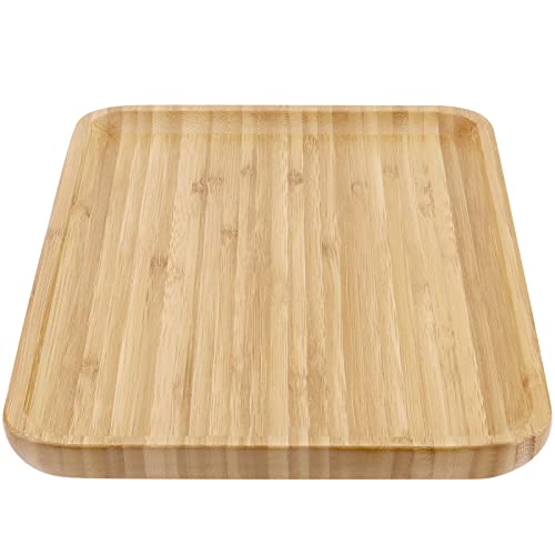 PINGEUI 4 Pack Bamboo Vanity Tray, Bamboo Wooden Serving Tray Counter Tray, Bamboo Rectangular Platter Bamboo Dresser Vanity Tray for Jewelry, Tea, Soap, Coffee, Food, 11.4 x 7.8 x 0.8 Inch