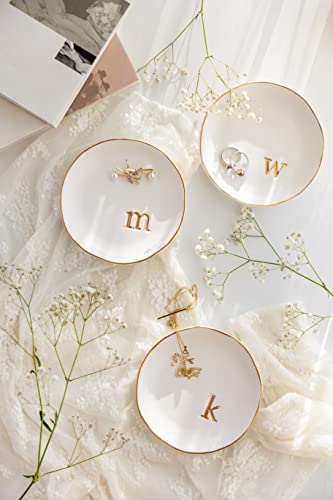 COLLECTIVE HOME Ceramic Jewelry Tray, Trinket Dish, Gifts for Women (D) | Mother's Day, Birthday, Christmas, Engagement Gifts, Vanity, Nightstand Decor, Embossed Gold Monogram Ring Dish with Gift Box - color: D
