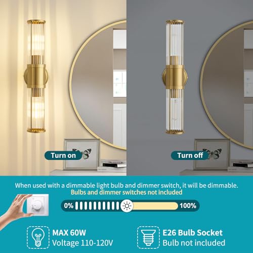 Gold Wall Sconce Bathroom Vanity Light Fixtures for Mirror, Modern Wall Light with Glass Rod Shade for Bathroom, Bedroom, Hallway, Living Room - Bulb Not Included - color: Gold-Glass Rod
