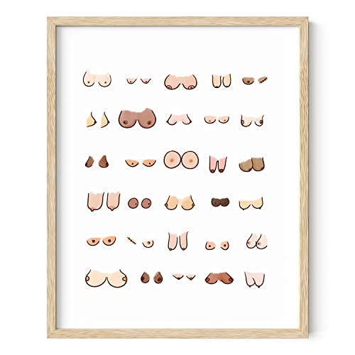 HAUS AND HUES Funny Bathroom Wall Art – Boobs Poster, Witty Restroom Prints, Humorous Washroom Artwork, Fun Wall Accent (16x20, Beige Frame) - color: Boobs, size: 16"L x 20"W, style: Beige Framed