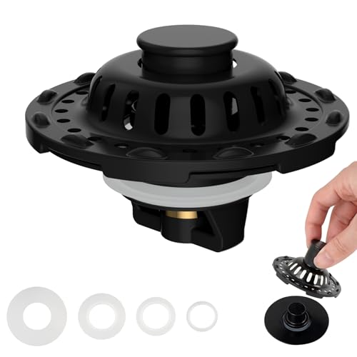 Universal Bathtub Drain Stopper, Brass Metal Shower Hair Catcher, Matte Black | 3 in 1 Bathroom Sink Strainer with Visible Top Filter, Tub Stopper for Standard 1.1''~2.36'' Sink Hole - color: Matte Black