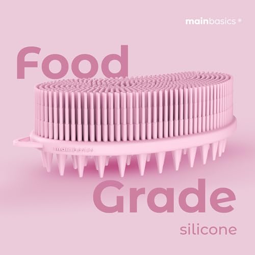 MainBasics Silicone Body Scrubber Dual-Sided, Pink, Scalp | Shower Scrubber and Scalp Massager, Gentle Silicone Loofah Alternative for Deep Clean - color: Pink, size: Scalp