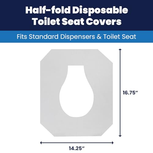 Hospeco Flushable Toilet Seat Covers - 1000 Pcs, 4 Packs of 250 - Disposable Paper Discreet Seats for Commercial Wall Dispenser, 16.75 x 14.25 Half-Fold, White