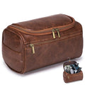Travel Toiletry Bag for Men, Hanging Hygiene Bag EDC Pouches Small Dopp Kit Water-resistant Mens Shaving Kit Bags PU Leather Toiletry Organizer for Travel Weekend Fitness Hospital Brown - color: Brown