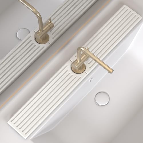 Fast Drying Kitchen Sink Splash Guard, Durable Stone Kitchen Faucet Mat, Water Absorbing Stone Tray for Sink, Diatomite Faucet Mat for Kitchen Sink, Stone Drying Mat for Kitchen and Bathroom Counter - color: White Gray Style 1, size: 30" x 4"
