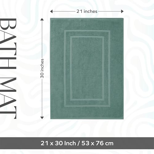 Feather & Stitch 2 Piece Towel Like Bath Mats (30x21 Inch) 100% Cotton Terry Bath Mat, Bathroom Shower Floor Mat [NOT A Bathroom Rug], Soft Absorbent Washable Mats - Granite Green - color: Granite Green
