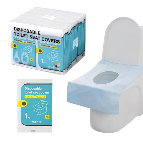 TRIPTIPS Toilet Seat Covers Disposable Travel Pack 60 count｜Faster use-Sticker free｜Waterproof｜XL Disposable Toilet Seat Cover for Adults and Kids, Individually for Public Restroom/Airplane (60pcs) - color: 60pcs