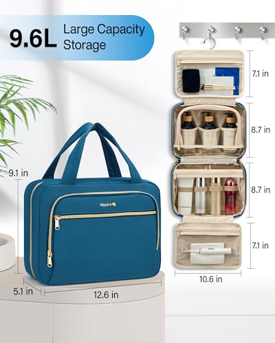 Hanke Hanging Travel Toiletry Bag for Women, Water-Resistant Makeup Organizer with Hook, Cosmetic Bag for Bathroom & Travel Essentials Accessories, Navy Blue - color: Navy Blue