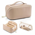 VLANDO Makeup Bag,Travel Toiletry Bag,Cosmetic Bag for Women PU Leather Portable Make up Bag for Skincare, Brushes & Travel Essentials-Toffee - color: 01.Toffee