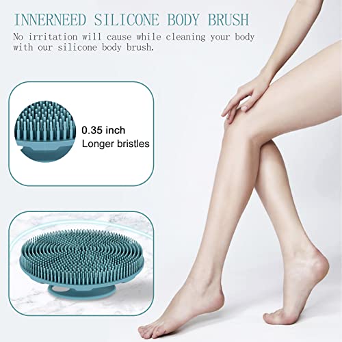 INNERNEED Food-Grade Soft Silicone Body Scrubber Shower Brush Handheld Cleansing Skin Brush, Gentle Exfoliating and Lather Well (Dark Green+Pink) - color: (Set) Dark Green+pink