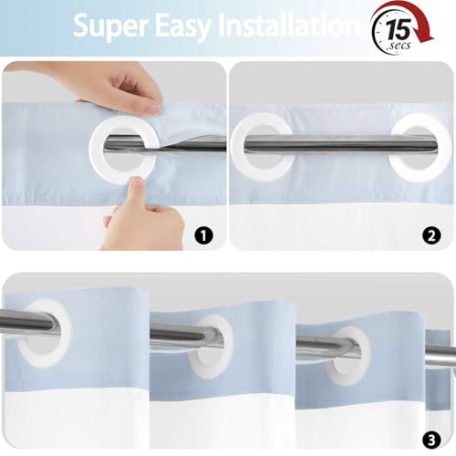 No Hook Shower Curtain with Snap in Liner, Ombre Sky Blue Shower Curtains and Liner Set, Hotel Fabric Bath Curtain for Bathroom, Mesh Top Window Waterproof Washable, 71" x 74" - color: Ombre Sky Blue, size: 71"W x 74"L (Pack of 1)