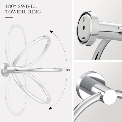 Toilet Paper Holder & Towel Holder, Bathroom Hardware Set-SUS304 Stainless Steel Double Post Pivoting Tissue Roll Holder and Hand Towel Ring Set for Bathroom, RV, Chrome - color: Chrome