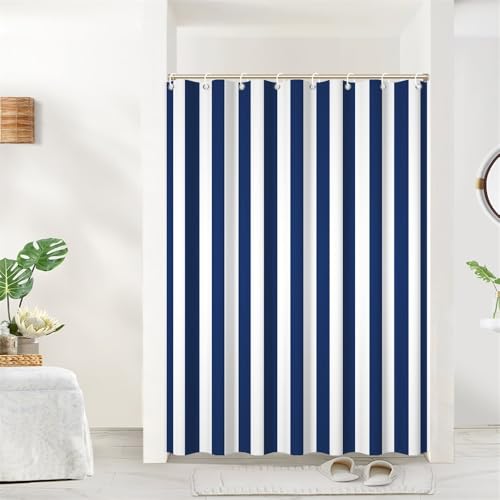 Navy Blue Striped Shower Curtain Sets Decor Blue and White Vertical Stripes Decor Modern Fashion Minimalist Bathroom Curtain for Home Bathtub Stall Decoration Hooks Included,48x72inch - color: Navy Blue, size: 48"W x 72"L (Pack of 1)