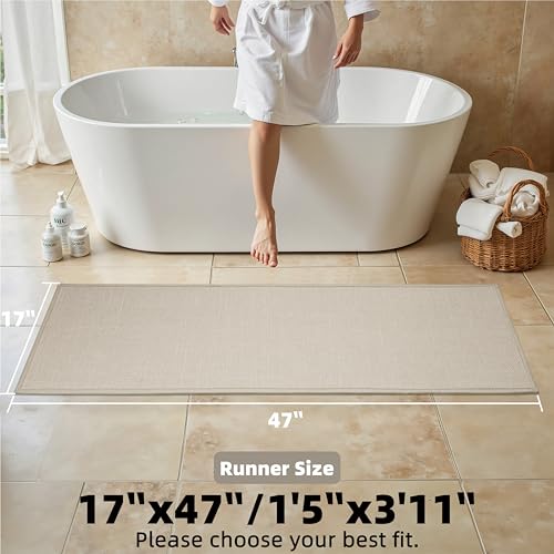 Large Bathroom Rugs Runner Non Slip Bath Mat 17" x 47", Quick Dry Bath Mat, Machine Washable Bathroom Rugs, Beige, Thin Bath Mat - color: Light Beige, size: Runner(17"x47")