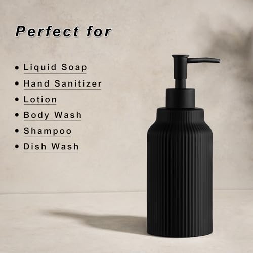 Modern Ceramic Soap Dispenser for Bathroom，14oz Ceramic Soft Touch Hand Lotion Dispenser with Pump，Liquid soap Dispenser for Kitchen Rubber Paint (Black) - color: Black