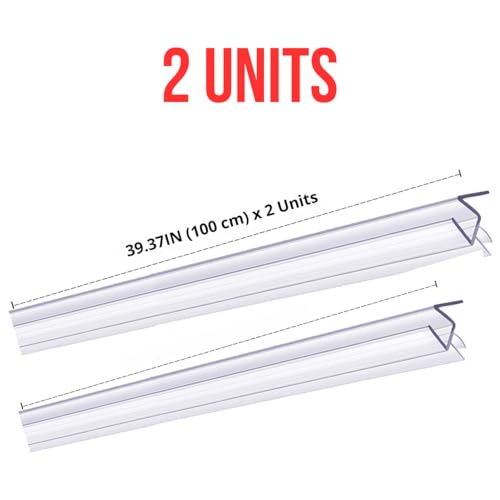 2-Pack Frameless Shower Door Bottom Seal for Glass Doors, Stop Leaks and Create a Water Barrier 39" L for Glass Shower Door Transparentg Seal Strip Replacement (3/8" (10mm) - size: 3/8" (10mm)