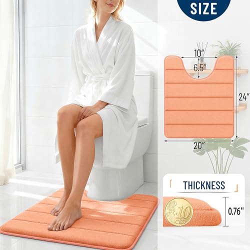 OLANLY Memory Foam Toilet Rugs U Shaped 24x20, Super Soft Absorbent Contour Bath Rugs, Quick Dry, Machine Washable Toilet Mat, Bathmat Floor Carpet, Bathroom Home Decor Accessories, Peach - color: Peach, size: 24" X 20" Contour Rug