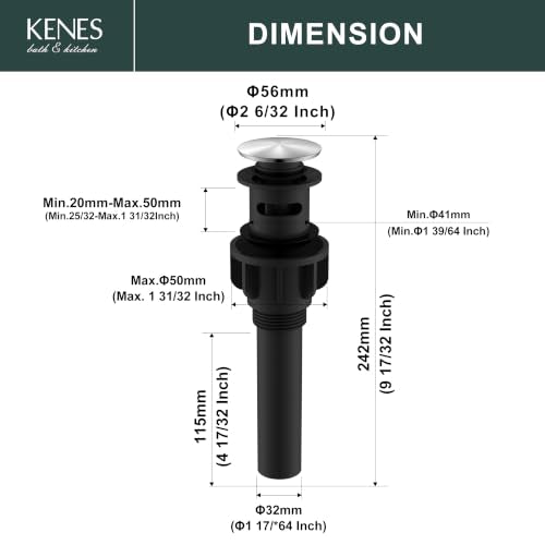 KENES Bathroom Sink Drain Stopper Pop up Sink Drain with Overflow, Brushed Nickel Lavatory Bathroom Vanity Sink Drain Assembly, Built-in Anti-Clogging Strainer - color: Brushed Nickel, size: Big Pop up Cap (With Overflow)