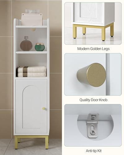 Hzuaneri Bathroom Storage Cabinet, Small Corner Floor Cabinet with Door and Shelves, Narrow Toilet Paper Holder, Bathroom Organizer with Adjustable Shelf, for Small Spaces, White BC38213G - color: White, size: 7.9"D x 9.8"W x 35.4"H