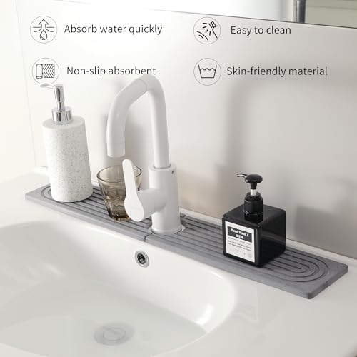 Diatomite Faucet Mat for Kitchen Sink, Quick-Dry Stone-Like Sink Mat, Flat Lay Absorbent Countertop Drying Mat for Faucet Area, Hard Diatomite Mat, Gray, 23.6 x 4 in - color: Gray
