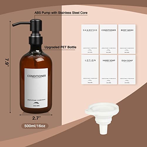 Supforce Shampoo and Conditioner Dispenser, 16.9oz Refillable Shampoo and Conditioner Bottles with Matte Pump and Funnel, Modern Shower Dispenser with Waterproof Labels for Hotel Home Bathroom - color: Amber Bottles Without Wall Mount