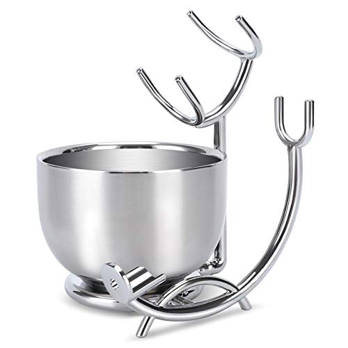 SANWA Grooming Shaving Kit for Men,Shaving Razor and Brush Stand with Stainless Steel Shaving Soap Bowl - color: Silver Stand Bowl